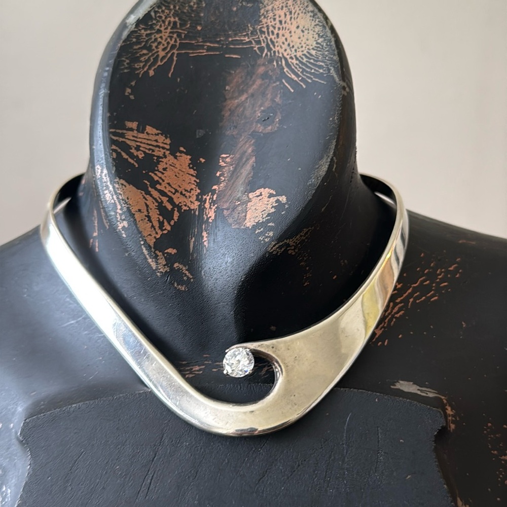 Sculptural Silver Necklace with Asymmetrical Design